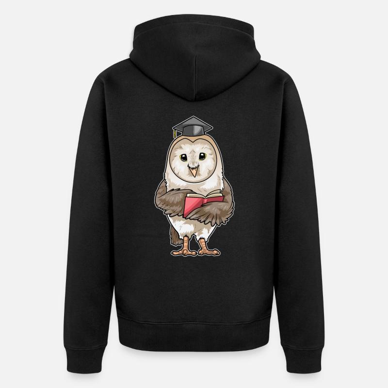 Eule Lehrer Buch - Unisex Premium Bio Zip Hoodie - Schwarz