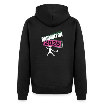Badminton 2025 Badmintonspieler Badmintonspielerin - Unisex Premium Bio Zip Hoodie - Schwarz - Hinten - Nico (187cm)
