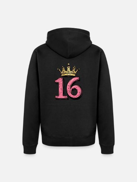 16 Zahl Krone - Unisex Premium Bio Zip Hoodie - Schwarz