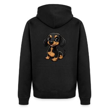 Dackel DachsHund Niedlich - Unisex Premium Bio Zip Hoodie - Schwarz - Hinten - Nico (187cm)