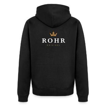 Rohr Original Familienlogo - Unisex Premium Bio Zip Hoodie - Schwarz - Hinten - Nico (187cm)