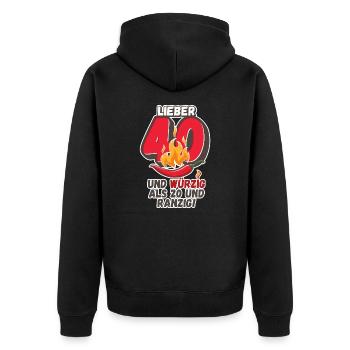 Lieber 40 und würzig als 20 und ranzig! - Unisex Premium Bio Zip Hoodie - Schwarz - Hinten - Nico (187cm)