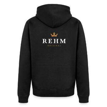 Rehm Original Family Logo - Unisex Premium Organic Zip Hoodie - black - Back - Nico (187cm)