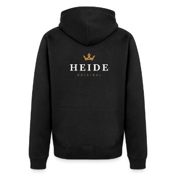 Heide Original Familienlogo - Unisex Premium Bio Zip Hoodie - Schwarz - Hinten - Nico (187cm)