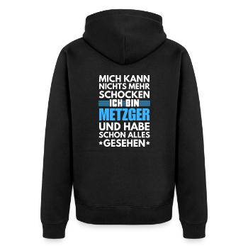Nicht schockbarer Metzger - Unisex Premium Bio Zip Hoodie - Schwarz - Hinten - Nico (187cm)