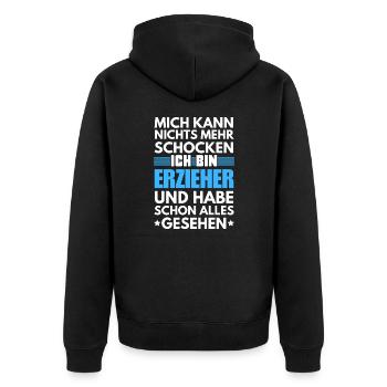Nicht schockbarer Erzieher - Unisex Premium Bio Zip Hoodie - Schwarz - Hinten - Nico (187cm)