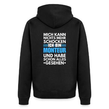 Nicht schockbarer Monteur - Unisex Premium Bio Zip Hoodie - Schwarz - Hinten - Nico (187cm)