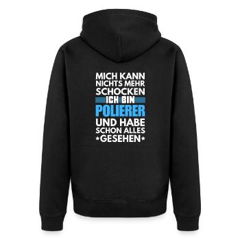 Nicht schockbarer Polierer - Unisex Premium Bio Zip Hoodie - Schwarz - Hinten - Nico (187cm)