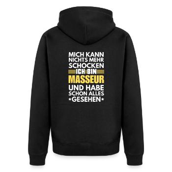 Nicht schockbarer Masseur - Unisex Premium Bio Zip Hoodie - Schwarz - Hinten - Nico (187cm)