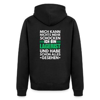 Nicht schockbarer Lagerist - Unisex Premium Bio Zip Hoodie - Schwarz - Hinten - Nico (187cm)