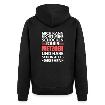 Nicht schockbarer Metzger - Unisex Premium Bio Zip Hoodie - Schwarz - Hinten - Nico (187cm)