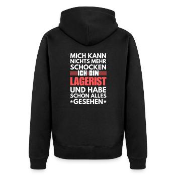 Nicht schockbarer Lagerist - Unisex Premium Bio Zip Hoodie - Schwarz - Hinten - Nico (187cm)
