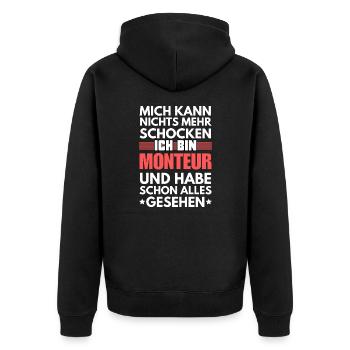 Nicht schockbarer Monteur - Unisex Premium Bio Zip Hoodie - Schwarz - Hinten - Nico (187cm)
