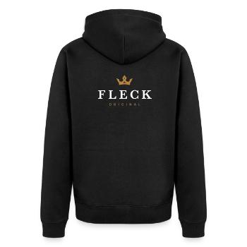 Fleck Original Familienlogo - Unisex Premium Bio Zip Hoodie - Schwarz - Hinten - Nico (187cm)