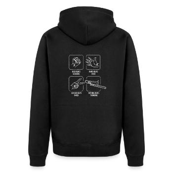 Scissors Rock Paper Nothing beats the Trombone - Unisex Premium Bio Zip Hoodie - Schwarz - Hinten - Nico (187cm)