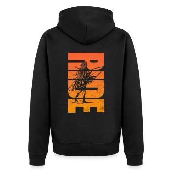 Frauen Surfen Retro Ride Sunset Surfer - Unisex Premium Bio Zip Hoodie - Schwarz - Hinten - Nico (187cm)