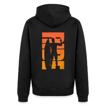 Männer Surfen Retro Ride Sunset Surfer - Unisex Premium Bio Zip Hoodie - Schwarz - Hinten - Nico (187cm)