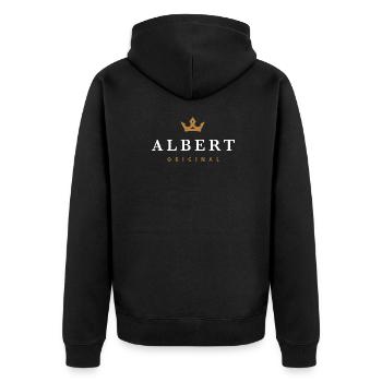 Albert Original Familienlogo - Unisex Premium Bio Zip Hoodie - Schwarz - Hinten - Nico (187cm)