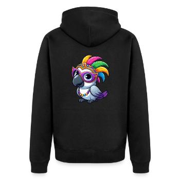 Farbenfroher Mardi Gras Kakadu - Unisex Premium Bio Zip Hoodie - Schwarz - Hinten - Nico (187cm)