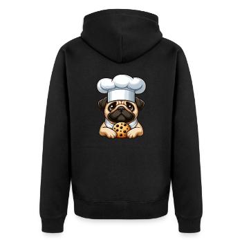 Mops Koch mit Keks - Unisex Premium Bio Zip Hoodie - Schwarz - Hinten - Nico (187cm)