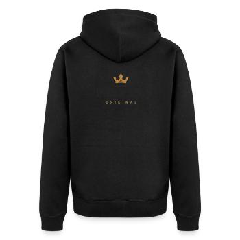 Petry Original Family Logo - Unisex Premium Organic Zip Hoodie - black - Back - Nico (187cm)