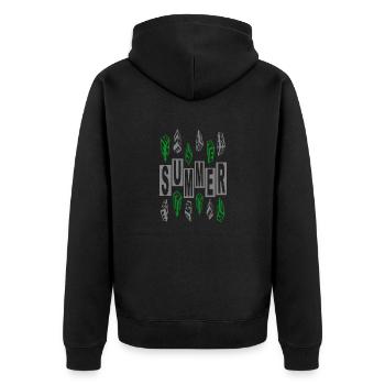 Summer dynamisch grün-grau - Unisex Premium Bio Zip Hoodie - Schwarz - Hinten - Nico (187cm)