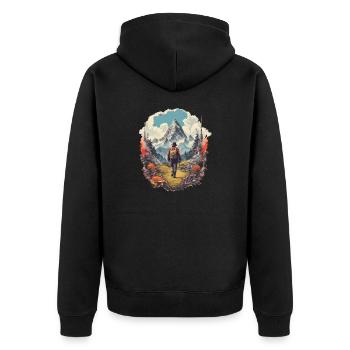 Wandern in der Natur über Wiesen zu den Bergen - Unisex Premium Bio Zip Hoodie - Schwarz - Hinten - Nico (187cm)