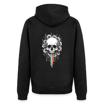 Floral Skull with Rainbow - Unisex Premium Organic Zip Hoodie - black - Back - Nico (187cm)