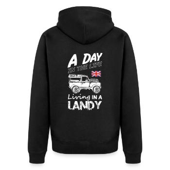 Une journée dans ma vie à vivre dans un Landy - Veste à capuche bio Premium Unisexe - noir - Dos - Nico (187cm)