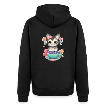 Niedliche Babykatze in einer Blumenwelt - Unisex Premium Bio Zip Hoodie - Schwarz - Hinten - Nico (187cm)
