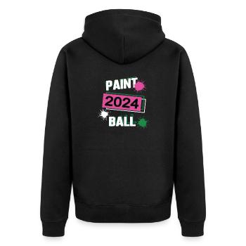 Paintball 2024 Paintballer Paintballspielerin - Unisex Premium Bio Zip Hoodie - Schwarz - Hinten - Nico (187cm)