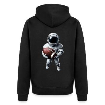 Touchdown im Weltall - Unisex Premium Bio Zip Hoodie - Schwarz - Hinten - Nico (187cm)