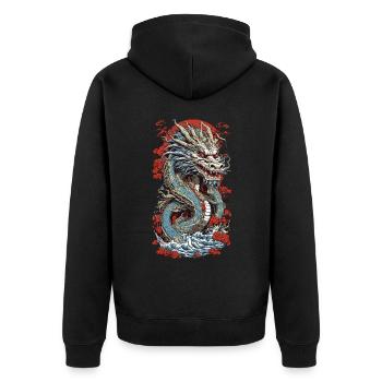 Dragon mysticism in ukiyo-e color woodcut design - Unisex Premium Organic Zip Hoodie - black - Back - Nico (187cm)