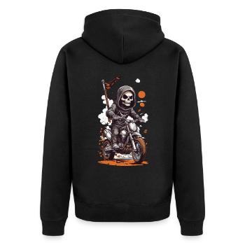 Motocross Skelet Biker Halloween Cartoon Design - Unisex Premium Organic Zip Hoodie - black - Back - Nico (187cm)