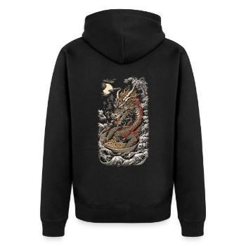 Ramen Drache Ukiyo-E Kanji Japan Kunst Design - Unisex Premium Bio Zip Hoodie - Schwarz - Hinten - Nico (187cm)