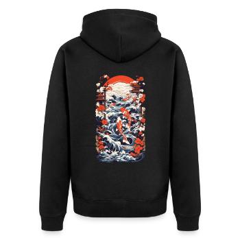 Japan Koi Retro Art Fisch Design Ukiyo-E Stil - Unisex Premium Bio Zip Hoodie - Schwarz - Hinten - Nico (187cm)