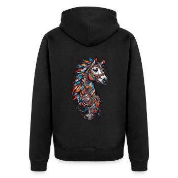 Spirituelles Pferde Federschmuck Pferd Design - Unisex Premium Bio Zip Hoodie - Schwarz - Hinten - Nico (187cm)