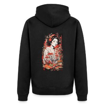Japanische Aesthetic Sushi Vintage Ukiyo-E Kunst - Unisex Premium Bio Zip Hoodie - Schwarz - Hinten - Nico (187cm)
