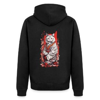 Kimono Japonais Chat Style Ukiyo-E - Veste à capuche bio Premium Unisexe - noir - Dos - Nico (187cm)