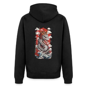 Dragon Ukiyo-E Design Streetwear Vintage Rétro - Veste à capuche bio Premium Unisexe - noir - Dos - Nico (187cm)