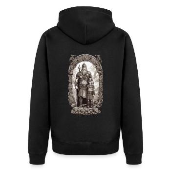 Wikinger Vater & Sohn Krieger Vatertag Design - Unisex Premium Bio Zip Hoodie - Schwarz - Hinten - Nico (187cm)