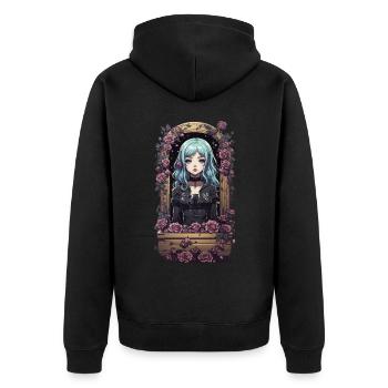 Kawaii Anime Goth Girl Vintage Design - Unisex Premium Organic Zip Hoodie - black - Back - Nico (187cm)