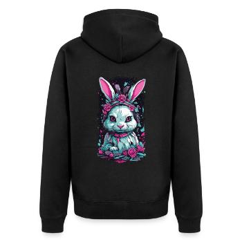 Gothic Pastel Bunny Okkult Niedlich Design - Unisex Premium Bio Zip Hoodie - Schwarz - Hinten - Nico (187cm)