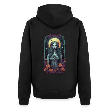 Okkultes Vintage Goth Girl Dunkle Ästhetik - Unisex Premium Bio Zip Hoodie - Schwarz - Hinten - Nico (187cm)