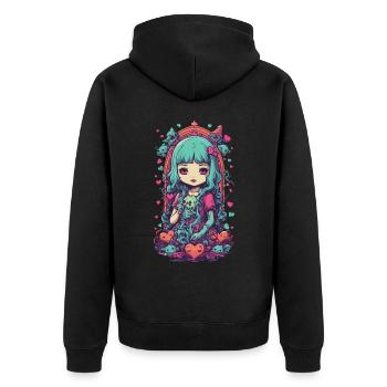 Weirdcore Goth Girl Okkultes Love Design - Unisex Premium Bio Zip Hoodie - Schwarz - Hinten - Nico (187cm)