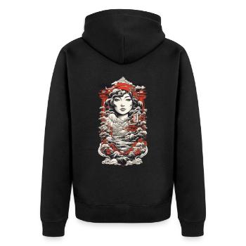 Ukiyo-E Asiatische Landschaft Vintage Kanji - Unisex Premium Bio Zip Hoodie - Schwarz - Hinten - Nico (187cm)