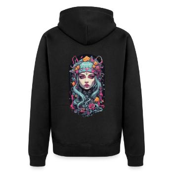 Gothic E-Girl Aesthetic Okkult Streetwear Design - Unisex Premium Bio Zip Hoodie - Schwarz - Hinten - Nico (187cm)
