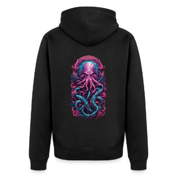 Kraken Gothic Occult Pastel Streetwear - Unisex Premium Organic Zip Hoodie - black - Back - Nico (187cm)