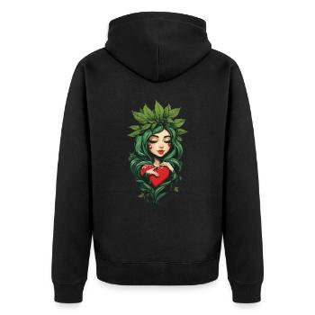 Pflanzenblätter Girl Herz Tattoo Streetwear - Unisex Premium Bio Zip Hoodie - Schwarz - Hinten - Nico (187cm)
