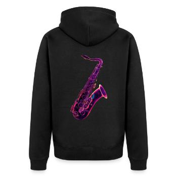 Saxophon - Unisex Premium Bio Zip Hoodie - Schwarz - Hinten - Nico (187cm)
